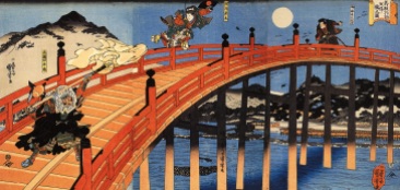 Pelea a la luz de la luna entre Yoshitsune y Benkei sobre el Gojobashi